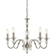 Interiors 1900 - Interiors - Lustre à 5 ampoules à suspension à bras multiples, nickel poli, cristal clair, E14