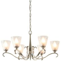 Interiors Columbia Nickel - Lustre à 6 ampoules à bras multiples en verre transparent, nickel poli, E14