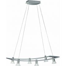 Lampe à suspendre 6 flammes LED Lampe de table Suspension lampe de salon, acier inoxydable brossé, verre, 6x 5W 6x200lm blanc chaud, LxH 71 x 160 cm,