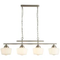 Searchlight - School House - Luminaire suspendu à 4 lampes, argent satiné, blanc, E27