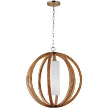 Elstead - Allier - Grande suspension de plafond sphérique à 1 ampoule en acier brossé, bois clair, E27