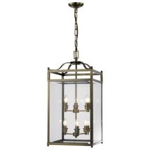 Inspired Diyas Aston - Lanterne à suspension à 6 ampoules en laiton antique, verre