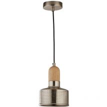 Suspension bois suspension table salle à manger suspension lampe rétro industrielle, métal argenté, 1x E27, DxH 21,5x125 cm