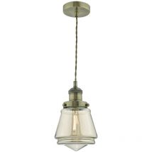 Dar Lighting - dar curtis - Suspension Laiton Antique & Verre Champagne, 1x E27