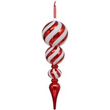 Suspension de Noël 3 Boules liées Rouge brillant et Blanc pailleté h 35 cm - Feeric Christmas