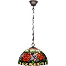 Fijalo - Lampe à suspension avec chaîne et abat-jour Tiffany diamètre 30 cm Série Rosy