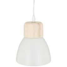 Pegane - Suspension design en métal et bois coloris blanc - Dim : D.15 x H.17 cm