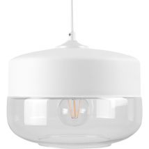Suspension Design Plafonnier Bicolore en Acier Blanc et Verre Transparent E27 Max. 60W pour Éclairage de Salle à Manger ou Salon Moderne Beliani