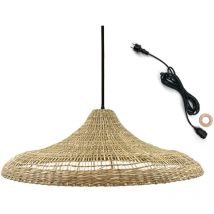 Lumisky - Suspension d'extérieur freya large outdoor cable Bois Herbe marine D70 cm