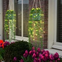Suspension d'extérieur solaire panneau solaire lampe suspension solaire extérieur, plante artificielle corde de chanvre, led blanc chaud, DxH 13 x 90