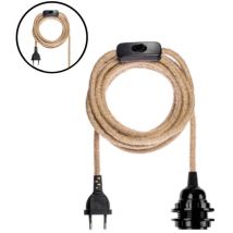 Suspension Douille E27 pvc noire avec cordon naturel et prise