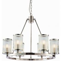 Easton - Luminaire suspendu à 6 bras multiples, nickel brillant, effet bulle en verre nervuré, E14 - Endon