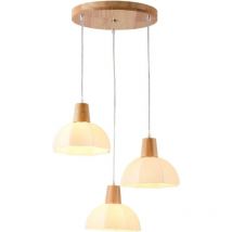 Denuotop - Suspension en bois et en verre, luminaire de plafond en verre blanc laiteux, lampe suspendue rustique pour cuisine, îlot à manger,