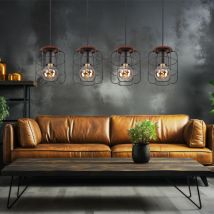 Suspension en bois, plafonnier, abat-jour cage, lampe de salle à manger noire, métal, 4x douilles E27, LxlxH 74x15x120 cm