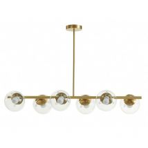 Vente-unique - Lustre en laiton brossé - 6 globes en verre - l. 98 cm - Doré - yukon