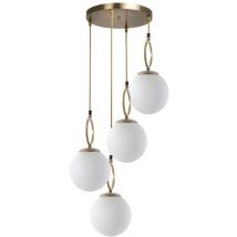 Lustre en métal 4 globes - d. 30 x h. 70 cm - Blanc et cuivre - asroun
