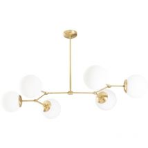Lustre en métal - 6 globes - l. 100 x h. 52 cm - Doré et blanc - damar