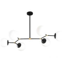 Lustre en métal - 6 globes - l. 100 x h. 52 cm - Noir et blanc - damar