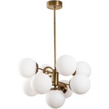 Suspension en métal - 9 globes - H. 80 cm - Blanc et doré - MUDONI