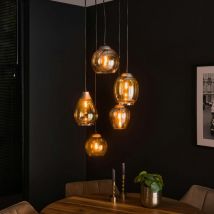 Pier Import - Suspension en verre ambré verticale avec ens. 5 abat-jour nova