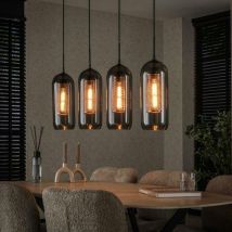 Pier Import - Suspension en verre fumé et métal cuivré 4 lampes horizontales nova