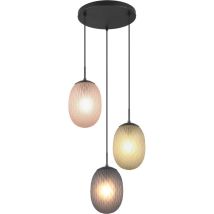 Lampe Suspendue 3 Lumières Facette Avec Verre Coloré Nervuré - 364230317