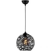 Lustre Noir en Fer, Design Contemporain, 25 cm Diamètre, 119 cm Hauteur, Pour Salle à Manger ou Salon