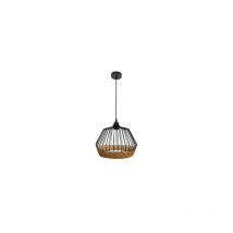 Suspension Hugo Noir/Métal Naturel et Rotin 1xE27 (Ø30x30x30cm)