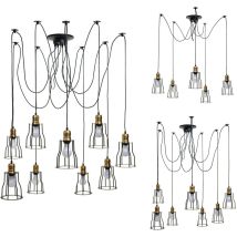 HW - Suspension C-H81, lampe suspendue, métal industriel réglable en hauteur, noir 9x abat-jours cage