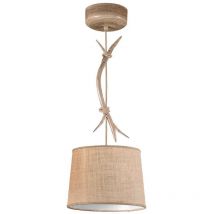 Mantra - Inspired Fusion Sabina Sabina Suspension Ronde 30cm, 1 x E27 (Max 20W), Imitation Bois, Abat-jour Lin