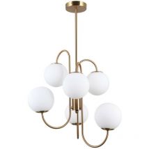 Italux - Gela - Suspension Industrielle Et Rétro Miel Laiton 6 Lumière Avec Abat-Jour Blanc, G9