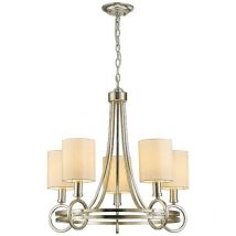 Inspired Diyas Isabella - Plafonnier avec abat-jour beige à 5 ampoules E14, argent antique, plaqué teck