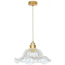 Opjet - Suspension Jeanne en verre strié et monture dorée vieillie