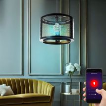 Suspension lampe de salon rétro suspension lampe de table à manger, or noir, abat-jour en grille métallique, 1x douille E27, DxH 40x150 cm