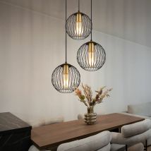 Globo - Suspension lampe de table à manger suspension, 3 lampes, lampe suspendue moderne avec abat-jour grillagé, métal, or noir, mat, 3x douille