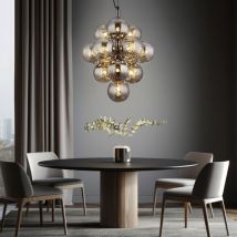 Globo - Suspension lampe de table à manger boule de verre 13 flammes fumée h 120 cm