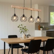 Plafonnier pendule vintage grille de poutre en bois suspension noire dans un ensemble comprenant des ampoules led