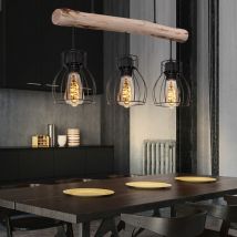 Plafonnier pendule rétro filament cage design poutre en bois suspension dans un ensemble comprenant des ampoules led