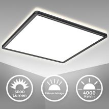 B.K.Licht Plafonnier dinterieur LED extra plat 29mm avec rétroéclairage indirect, platine LED 22W intégrée, 3000Lm, lumière blanche neutre 4000K,