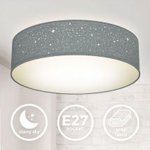 B.K.Licht plafonnier tissu gris avec décor étoile, éclairage plafond chambre, salon, salle à manger, 2 douilles E27 pour ampoules de 40W max, Ø38cm