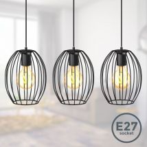 B.k.licht - i suspension 3 paniers métalliques i douilles E27 i 700x175x1120 mm i sans ampoules i noir