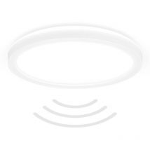 B.k.licht - Plafonnier led, détecteur de mouvement, lumière indirecte, protection contre les éclaboussures, plat, blanc, Ø29 x 3 cm