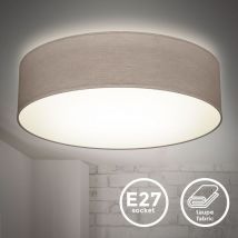 B.K.Licht plafonnier textile couleur taupe, éclairage plafond design moderne & sobre, éclairage bureau, rond Ø38cm, 2 douilles E27, livré sans