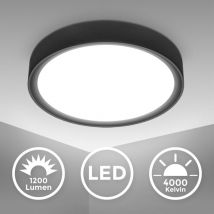 B.k.licht - i Plafonnier led 12 w i 4.000K i 25 cm de diamètre i 1.200 lumen i lumière blanche neutre i noir mat
