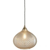 Lampe à suspension simple en verre de champagne, plaque en laiton antique