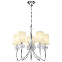 Inspired Mantra Loewe Loewe Suspension 5 Lumières E14, Chrome Poli Avec Abat-Jour Crème