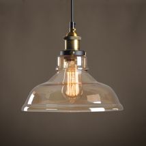 Suspension Luminaire D'Intérieur Industriel Plafonnier En Verre Noir Lustre Rétro E27 Pour Chambre Cuisine Salon Hôtel