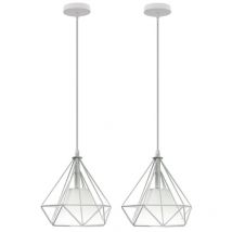 Axhup - Suspension Luminaire en Diamant Métal Rétro Plafonnier Lustre Fer Abat-jour Blanc 2PCS