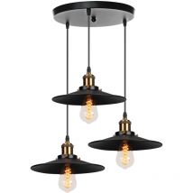 3 Tête Lustre Suspension Fer Abat-jour en Métal Luminaire Vintage Industrielle Noir