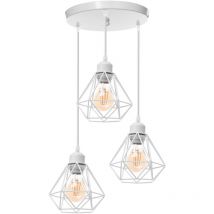 Suspension Luminaire Industrielle 16cm Cage Forme Diamant 3 Lumières Blanc Luminaire Salon Hôtel Chambre Café